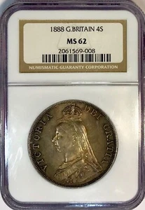Great Britain Large Silver Coin 1888 England Victoria 4S Double Florin NGC MS62 - Picture 1 of 4