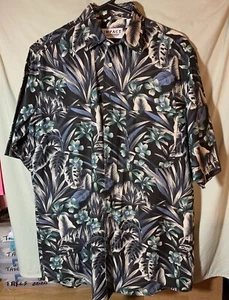 Camicia hawaiana nera manica corta uomo Impact foglie floreali - Taglia: M - Foto 1 di 9