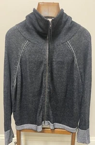 EILEEN FISHER Sweatshirt Large Organic Cotton Charcoal Gray Full Zip Mock - Picture 1 of 6