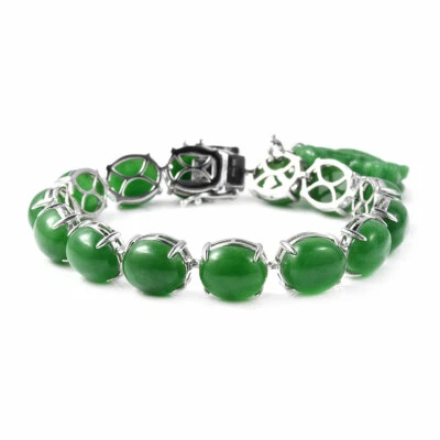 Burmese Jade Bracelet with Dragon Charm in Sterling Silver (7.25 in) 105.5 ctw - Изображение 1 из 4