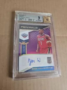 2019-20 Elite Rookie Zion Williamson Pen Pals Purple RC Auto /25 BGS 9 Auto 10 - Picture 1 of 4