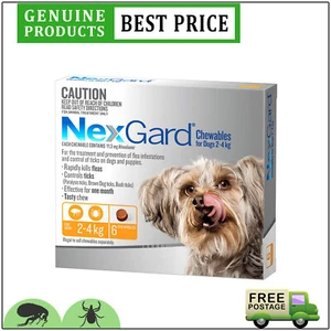 NEXGARD Chewable for Dogs 6 Doses ORANGE 2 to 4 Kg Flea Tick Treatment - Picture 1 of 2