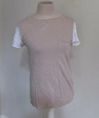 Bailey 44 Mujer XS Anthropologie Neutro Tostado Lino Bolsillo Camiseta S/S Cuello Redondo Top Foto 1 de 3