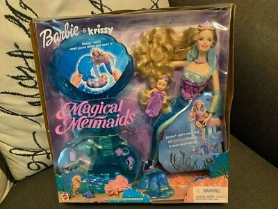 Juego de muñecas Barbie y Krissy sirena mágica 2000 rubia caucásica concha brilla nuevo Foto 1 de 3