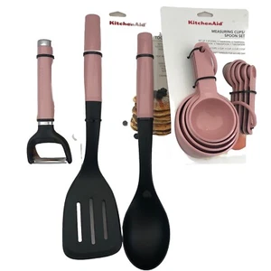 New KitchenAid Pink Dried Rose 12 Piece Lifter Basting Spoon Measuring Cups - Picture 1 of 4
