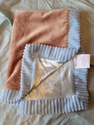 Manta bebé Kellytoy azul marrón minky satinado usada en excelente estado rara  Foto 1 de 4