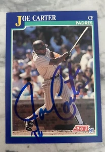 Tarjeta de puntuación firmada 1991 por Joe Carter Indios, Padres, Azulejos con certificado de autenticidad - Imagen 1 de 2