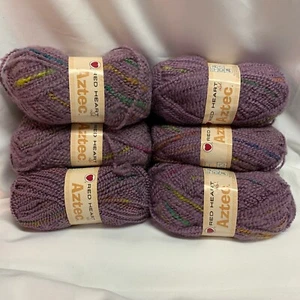 Lot of 6 Red Heart Aztec Acrylic 3 oz Skeins Yarn Heather Purple Discontinued - Picture 1 of 6