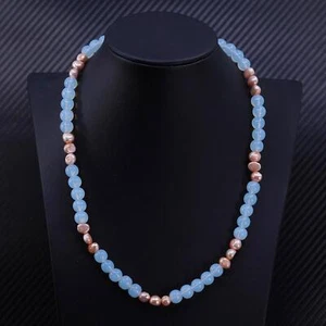 18”, vintage sterling silver 925 necklace with orange pearl and moonstone beads - Picture 1 of 9