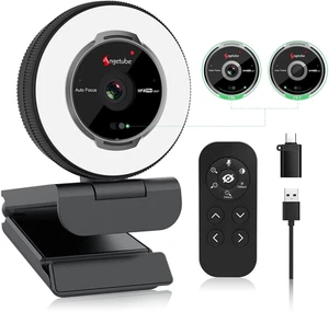 Angetube Streaming Webcam with Microphone: 1080P 60FPS USB Web Cam with Ring Li - Afbeelding 1 van 12