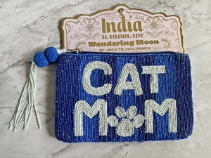 NUEVO CON ETIQUETAS Wandering Moon India Hecho a Mano Cuentas Azul Gato Mamá Bolsa de Viaje Bolso Viral - Imagen 1 de 6