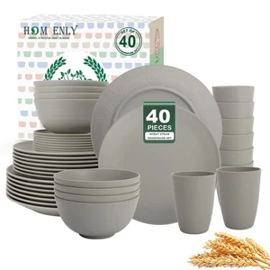 40-Piece Wheat Straw Dinnerware Sets, Non Breakable Dinnerware, Cups, Plates ... - Picture 1 of 8