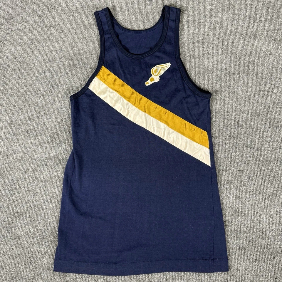 Camiseta sin mangas Champion vintage para hombre XS azul dorado Track Run sin mangas años 70 EE. UU. Retro Foto 1 de 4