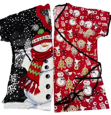 Holiday Themed Frosty US Scrubs Set Womens X-Large Cotton/Polyester Winter — 第 1/4 张图片