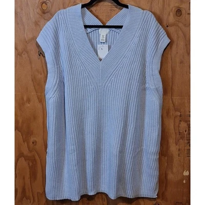 Новый с Ярлыками H & M свитер жилет женщин XXL светло-синий ребристый Academia опрятный минималистский - Изображение 1 из 4