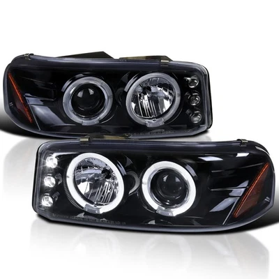 Faros proyectores LED halo doble negro brillante Yukon XL 2000-2006 Foto 1 de 4