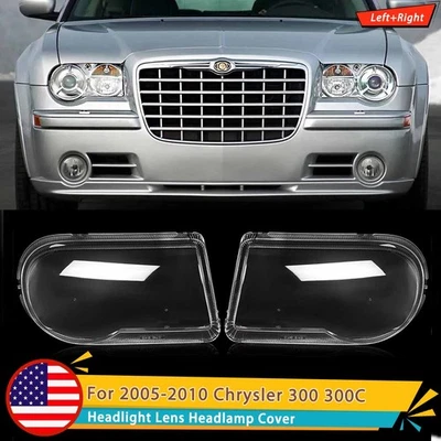 Pair Left & Right Headlight Lens Cover For 2005-2010 Chrysler 300 300C Lampshade - Imagem 1 de 4