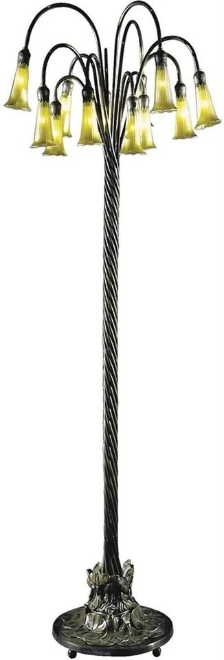 Antigua lámpara de pie Tiffany de bronce de 12 luces con lirio dorado Foto 1 de 1