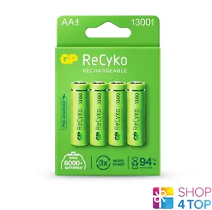 4 GP RECYKO + 1300 RECHARGEABLE AA BATTERY 1300mAh HR6 130AAHC MN1500 1.2V NEW - Picture 1 of 2