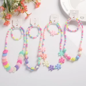 Candy Color Girls Kids Flower Necklace Bracelet Children Jewelry Set Lovely - Picture 1 of 28