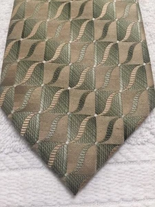 JOHN ASHFORD MENS TIE BEIGE WITH GREEN 3.75 X 61 - Picture 1 of 5