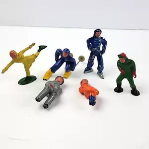 Vintage Barclay Lot Lead of 6 Winter Figures Skier Skater Sled Puller Sitters - Picture 1 of 7