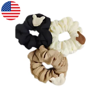 3PCS Bunny Ear Scrunchies – Soft Fabric Hair Ties for Girls & Women, Neutral Col - Picture 1 of 1