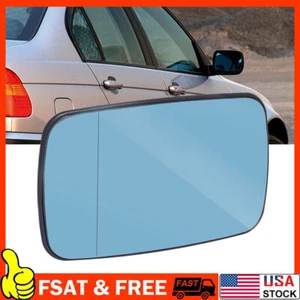 Left / Right Side FOR BMW E46 3 Serie Door Heated Mirror Glass Plate Blue Tinted - Picture 1 of 11