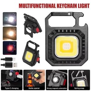 Mini Pocket COB LED Work Light Keychain Flashlight Torch Lamp USB Rechargeable - Picture 1 of 9
