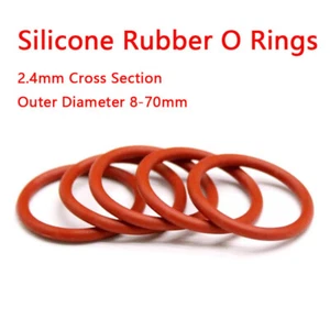 Red Silicone Rubber O Ring Seals Washer Food Grade 2.4mm Cross Section OD 8-70mm - Picture 1 of 12