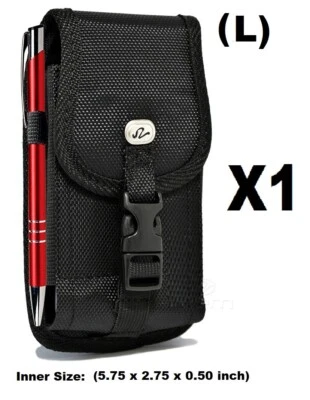 (LARGE) CELL PHONE VERTICAL RUGGED POUCH WITH METAL CLIP BELT LOOP HOLSTER - Image 1 of 4