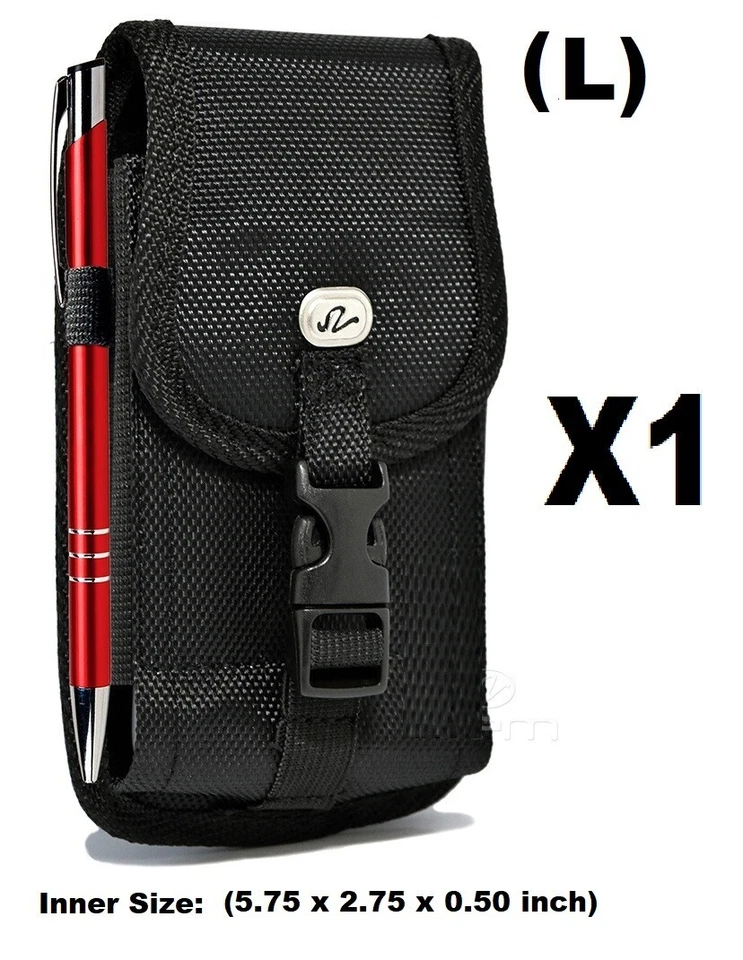 (LARGE) CELL PHONE VERTICAL RUGGED POUCH WITH METAL CLIP BELT LOOP HOLSTER - Image 1 of 4
