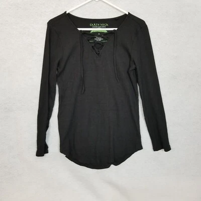 Top EARTH YOGA Algodón Orgánico Acanalado Manga Larga Dobladillo Curvo Con Cordones Negro M Foto 1 de 4