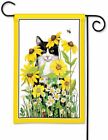 Katze in Sonnenblumen Gartenflagge