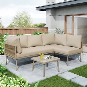Gartenmöbel Set Sitzgruppe Sofa mit Tisch Gartenset Lounge Garnitur Möbel khaki - Bild 1 von 14
