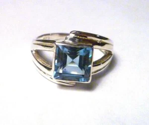 8mm Square Genuine SWISS BLUE TOPAZ .925 SILVER RING Sz8 - Picture 1 of 6