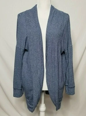 Cárdigan suéter a rayas Sundry para mujer talla 3 frente abierto manga larga azul EE. UU. Foto 1 de 4