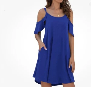 Jouica Women's Summer Casual Spaghetti Strap Cold Shoulder Ruffle Sleeves Dress - Picture 1 of 10