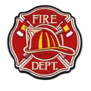 FIRE DEPT SHIELD IRON ON PATCH 3.5" Firefighter Fireman Red Embroidered Applique - Picture 1 of 2