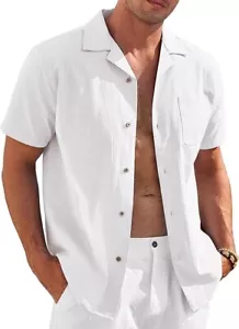 Mens Casual Linen Shirt Short Sleeve Button Up Shirts Summer Beach Top 4XL - Picture 1 of 4