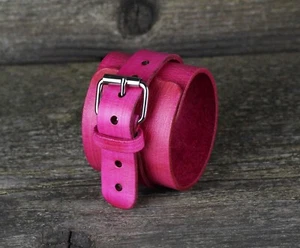 Rosa Lederarmband, Herrenmanschette, Damen Accessoires. - Bild 1 von 8
