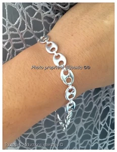 , Cinturino Chicco di Caffè 21cm X 8 MM Argento Massiccio 925/000 Rodio da Uomo - Foto 1 di 6