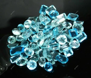 CERTIFIED 100 Ct Natural Blue Aquamarine Mix Shape Loose Gemstones Lot Free Gift - Picture 1 of 10