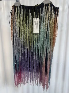 Minigonna Nasty Gal multicolore con frange e perline e graffi nuova con etichetta taglia 6 -26" vita - Foto 1 di 6