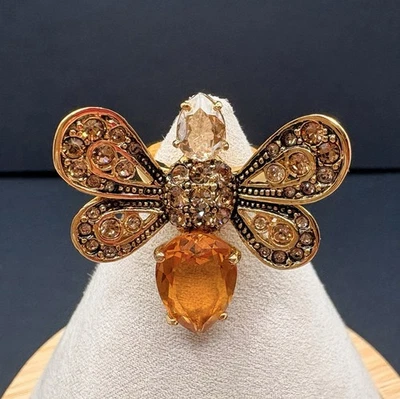 Anillo Vintage Joan Rivers Abejorro Naranja Ámbar Talla 6 Cristal Tono Dorado Foto 1 de 4