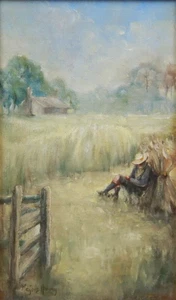 AUSTRALIAN OIL PAINTING ON BOARD JUST A LITTLE NAP BY MARJORIE HARVEY - Imagen 1 de 6