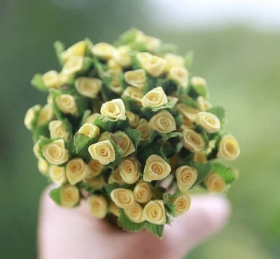 Handmade yellow rose bunch bow ribbon dollhouse deco diy 100 - Image 1 of 2