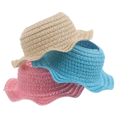  3 cappelli di paglia fatti a mano all'uncinetto fai da te, mini cappelli di - Immagine 1 di 4