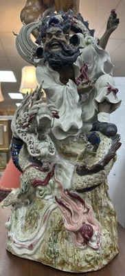 Wucai Porcelain Figure ( Immortal With Sword and a Dragon) Sculpture Statue - Image 1 of 4