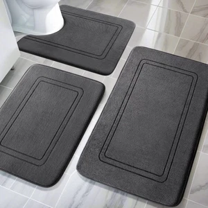 Badteppich Set 3-tlg. - Badezimmer Teppich Rutschfest & Weich - Badematten - Bild 1 von 17
